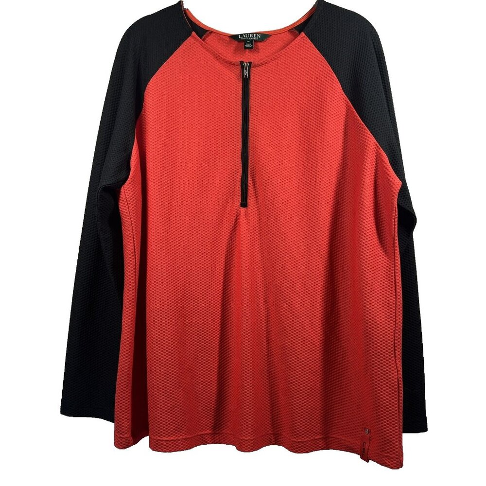 Lauren Ralph Lauren Women's Top Size 1X Red Black Raglan Sleeve Textured Stretch